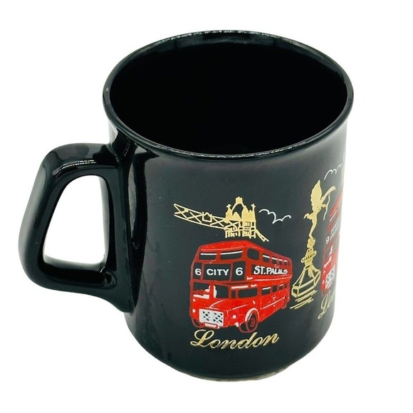 Vintage London England Coffee Mug 10 oz Double Decker Bus Big Ben Ceramic Black - Picture 4 of 7